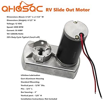 QHQSQC RV Slide Out motor 18: 1 Replacement RP-785615 30 Ampea 12 Bolt 5800RPM Camper Slide Out Motor M-8910 132682 168956