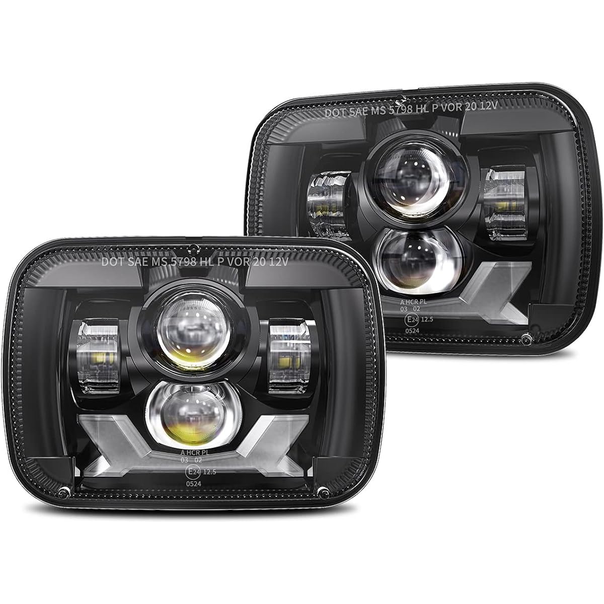 4x4FLSTC DOT approval 5x7 LED Head Light Headlight Hyro Beam Day Time Winker Jeep Cheroke XJ Rangler YJ Komachi MJ GMC Sabana H6054 7x6 inch LED Shield Beam Lamp Black