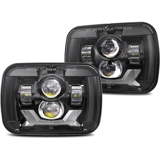 4x4FLSTC DOT approval 5x7 LED Head Light Headlight Hyro Beam Day Time Winker Jeep Cheroke XJ Rangler YJ Komachi MJ GMC Sabana H6054 7x6 inch LED Shield Beam Lamp Black