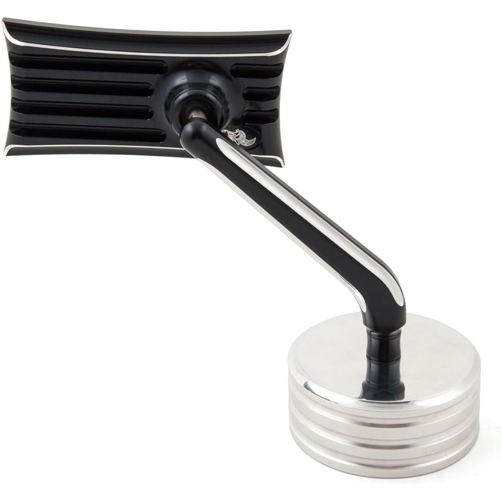 Ken's factory Rapid Series Mirror Ribbed Black & Machine Cut Right Bike Mirror (Rapid Series Mirror Ribbed Black and Machine Cut Light) 12-211