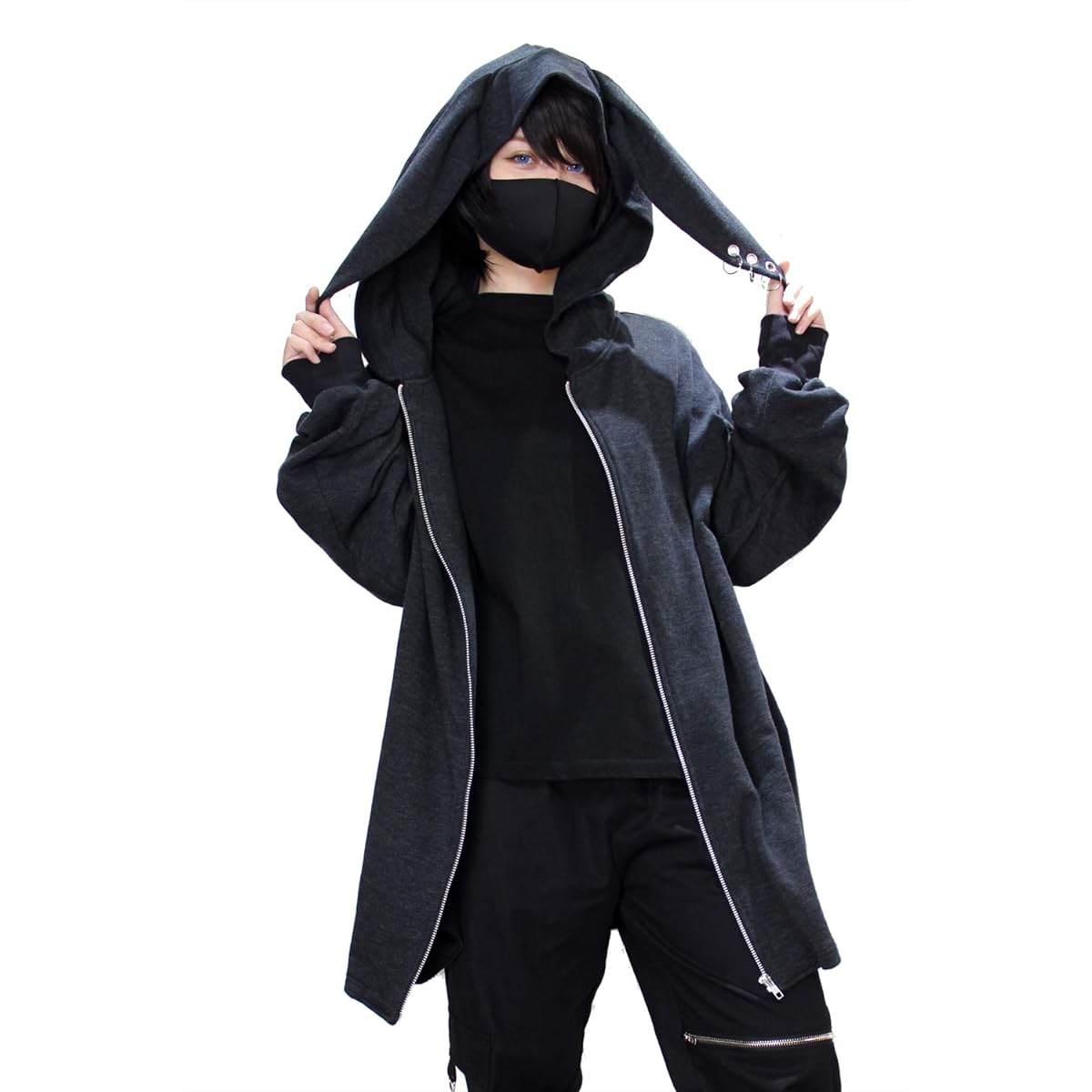 [ROSEATE] Rabbit Ears with Earrings † Soft Zip Parka Roseate Thin Long Length Made in Japan Men's Women's Rabbit