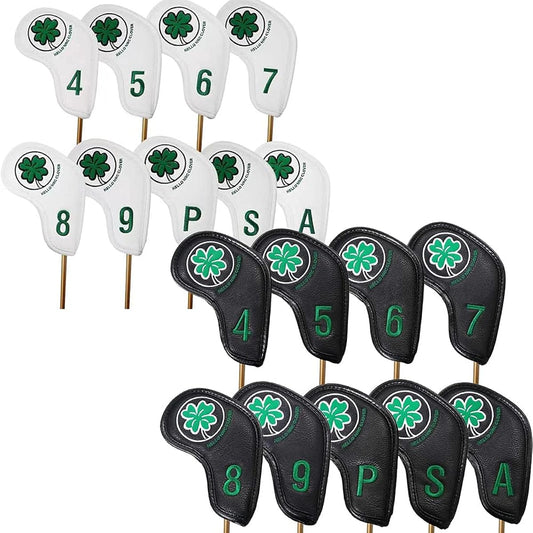Golf iron cover leather embroidered waterproof No. 4-9 AW PW SW 9 pieces set with count Clover pattern