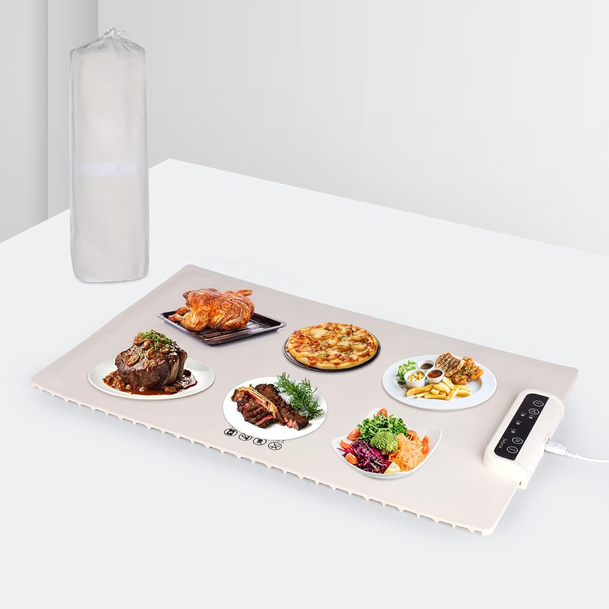 Food Warmer Food Thermal Plate Hot Plate Temperature Adjustment 60cm x 38cm Warm Plate Thermal Plate with Heater Heat Insulator Temperature Adjustment Function Keeps 60°C to 100°C Household Electric Thermal Plate Thin Thermal Plate Tabletop Electric Whit
