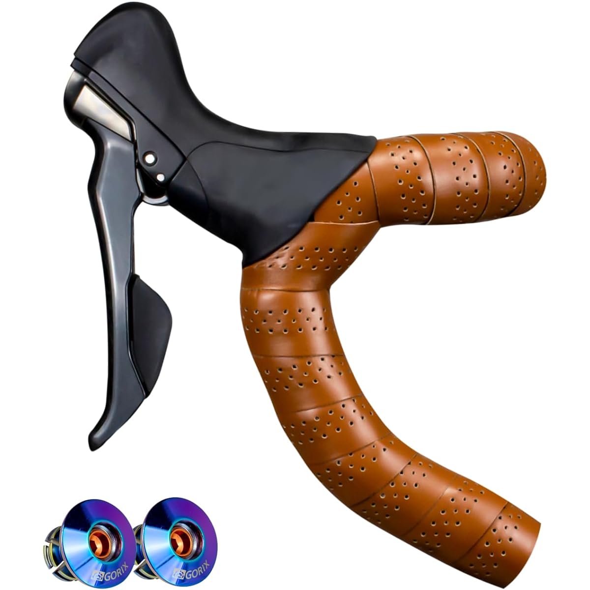 GORIX Bar Tape Road Bike Bicycle Brown Stylish Customized Screw End Cap Oil Slick Hole Ventilation Microfiber PU Leather Super Fine Fiber Bar Tape GX-LT (Brown)