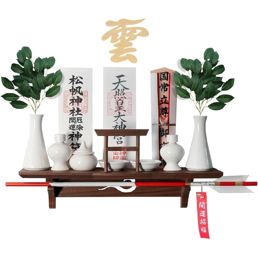 [Tonbobo] Shinto altar, wall-mounted Shinto shrine, modern Shinto altar [Shinto altar & cloud board set] Talisman holder, Hamaya Shrine and temple talisman holder, high-grade black walnut, natural wood, Torii shrine talisman holder, no drilling, easy to