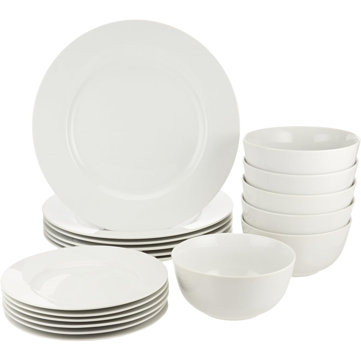 Tableware Set for Kitchen (Plates & Bowls for 6 People) White 18 Piece Set