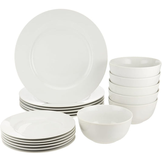 Tableware Set for Kitchen (Plates & Bowls for 6 People) White 18 Piece Set