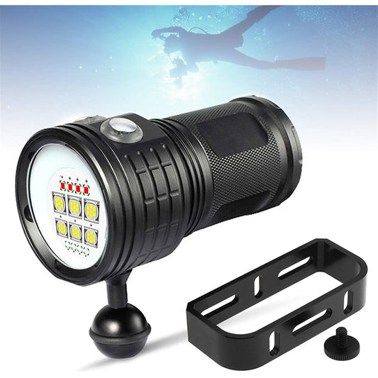 SecurityIng Diving Light Red Blue White Light 8000lm IPX-8 Waterproof Underwater 80M 120 Degree Wide Beam Scuba Diving Light Underwater Photography Video Flashlight Diving Night Fishing Camping Diver Light (Batteries Sold Separately)