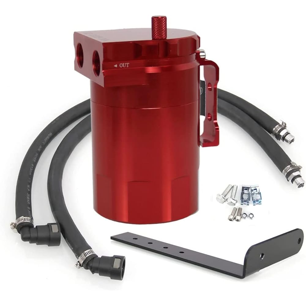 RULLINE Oil Catch Can Kit Oil Separator Tank Engine Polished Baffle Universal Aluminum Compatible with Ford F150 2.7EB 3.5EB 5.0 Passenger Side 2011-2019 Models Red