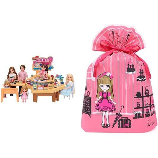 Takara Tomy "Licca-chan spinning conveyor belt sushi" dress-up doll play house toy for ages 3 and up Passes toy safety standards ST mark certification Licca TAKARA TOMY + Indigo Takara Tomy Licca-chan wrapping bag gift bag LL pink TA657 [Christmas gift w