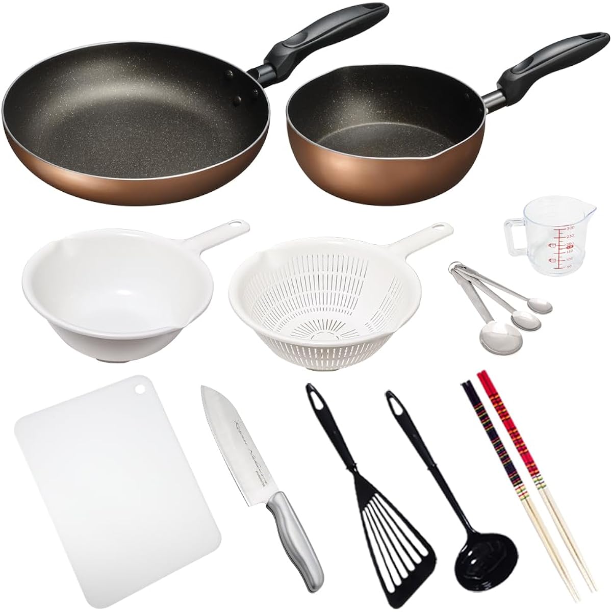 Cooking utensils for living alone, 12-piece cookware set, IH compatible, brown