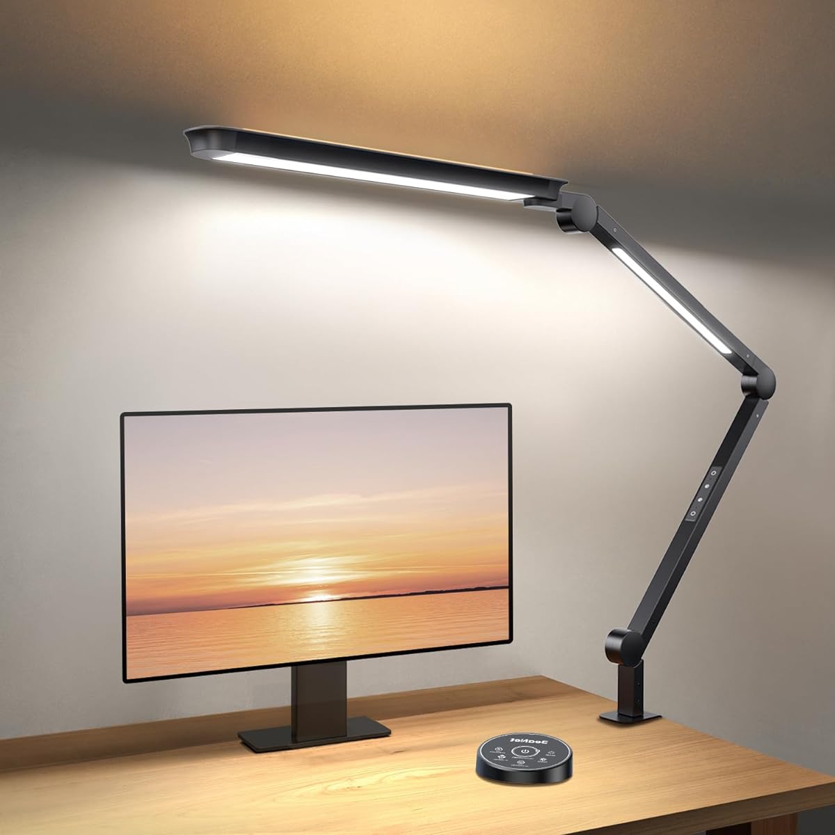 BeaNet Desk Light LED "Wireless Remote Control, 3 Light Sources Ultra Edition, JIS AA Type, Environmental Auxiliary Light, Independent Control" 4 Level Dimming Color Clamp Desk Lamp "24W/PSE Certified" Multi-Angle Adjustable Stand Light Easy on the Eyes
