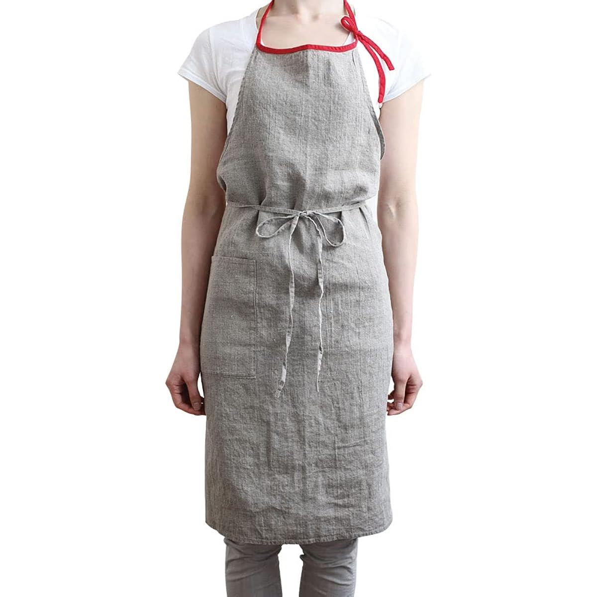 [Lino Elina] Lino e Lina Apron Full Apron Mila A203 Flux/Red Women's Men's Kitchen Plain Linen Hemp Simple Long Length