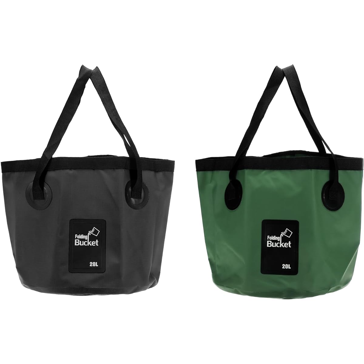 PATIKIL 5.3 Gallon 20L Collapsible Bucket 2 Pieces Portable Water Storage Container Foldable Foot Washer for Travel Camping Fishing Black Dark Green