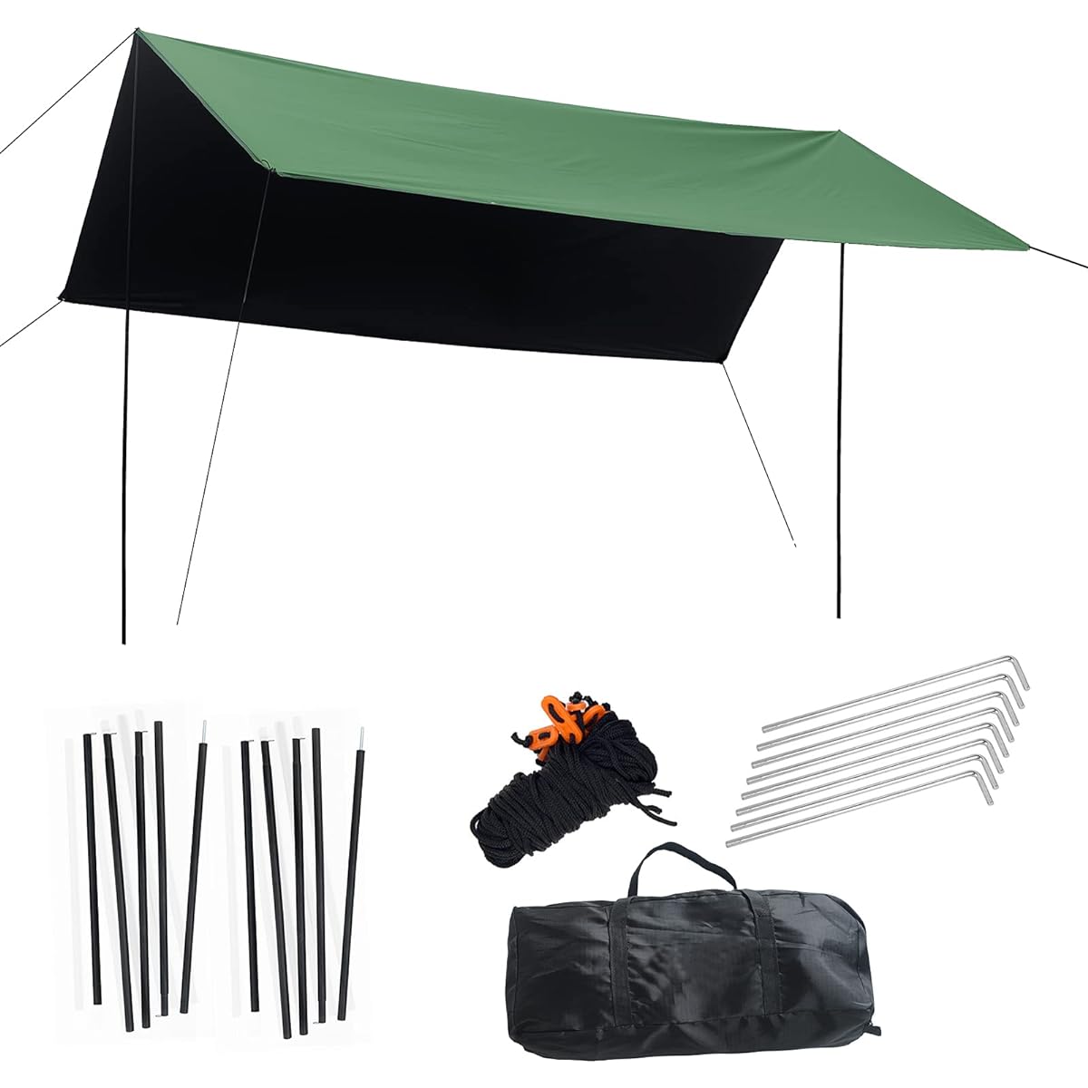 Super Large Camping Awning Tent Outdoor Waterproof Rainproof Fishing Awning Awning Cover UV Protection Beach Awning (Green, 3*3m)