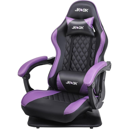 JKOOK Gaming Chair, Gaming Chair, Breathable Vibration Function, Gaming Chair, Reclining, Swivel Seat, High Back, Headrest, Lumbar Support, Armrest Included, PU Leather, Computer Chair, Chair JK07 (Purple)