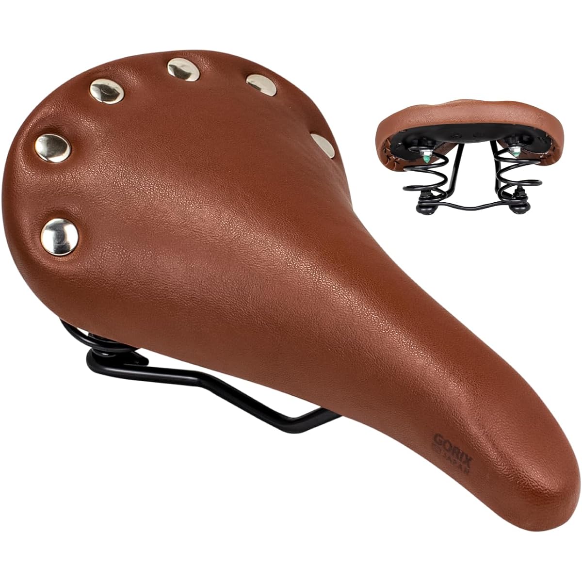 GORIX Saddle Bicycle Brown Studded Road Bike Suspension Spring Cushion Painless Sadoru Classic Design Cross Bike Mini Velo Saddle Replacement Stylish Customized (GX-6000)