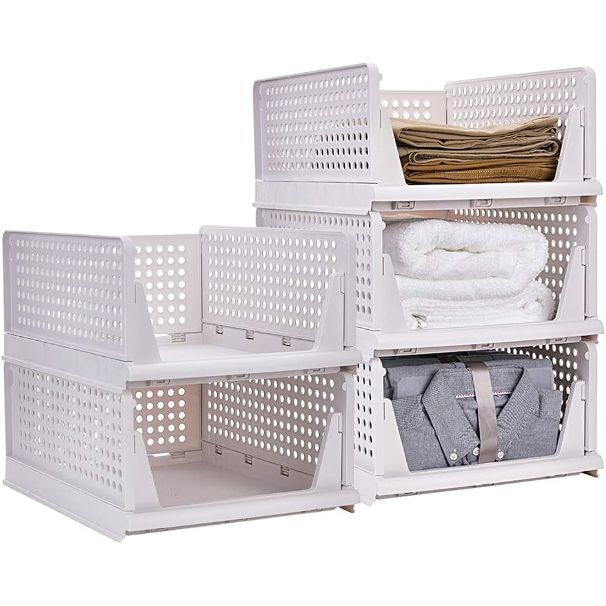 yazi Costume Storage Case, Drawer, Closet, Folding Storage Box, Large Capacity, 5 Tiers, Rosette Storage Stand, Stackable, Drawer Plastic Case, Inside the Drawer, T-shirts/Clothes/Clothing (5 L Size), White