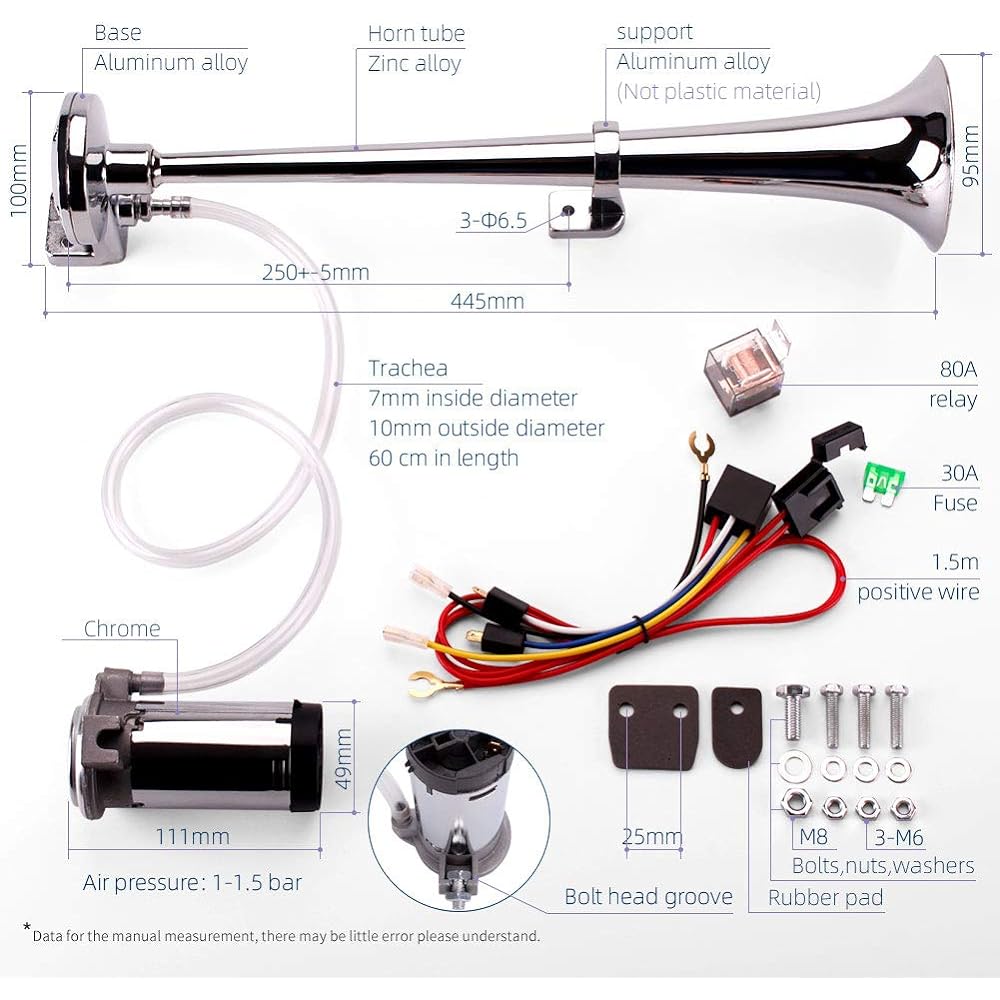 FARBIN 24V 150DB Train Air Horn Super loud 18 inch chromium Zinc single truck air horn kit compressor and wire harness 24V car