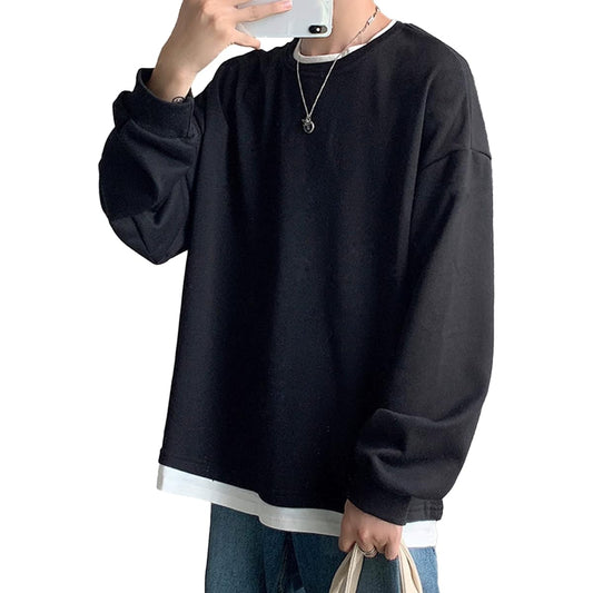 [YACORESYA] Big T-shirt, Men's, Spring/Autumn Clothes, Sweatshirt, Layered, Long Sleeve, Stylish, Large Size, Faux Layered, Unisex, Popular, Tops, Drop Shoulder, Big Silhouette, Large Size
