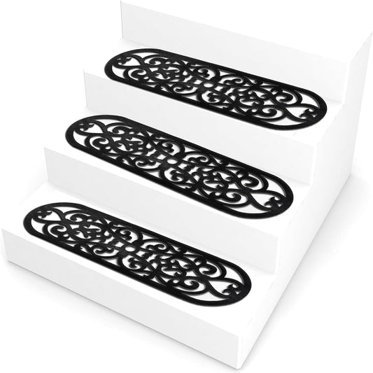 uyoyous Outdoor Stair Mats, Set of 5, Thickness 3mm, Stair Mats, Stairs, Outside Stairs, 74 x 23 cm, Non-Slip, Mud Remover, Scandinavian Pattern Rubber Mat, Scratch Prevention, Entrance Washable, Eco-friendly