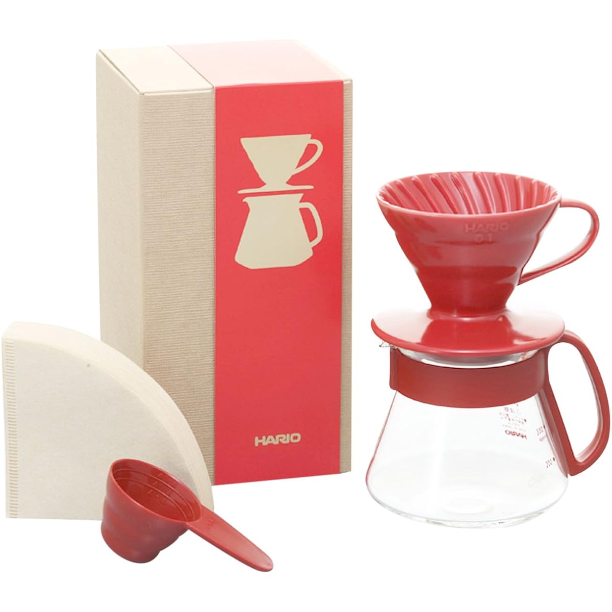 HARIO Color Coffee Dripper & Pot Red Coffee Drip for 1-2 Cups VDS-3012R