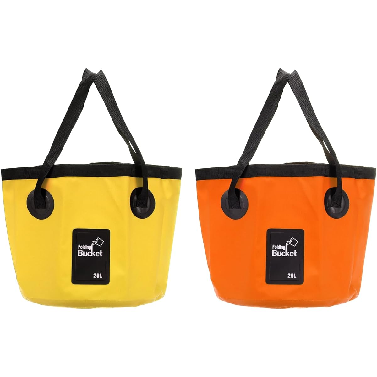 PATIKIL 5.3 Gallon 20L Collapsible Bucket 2 Pieces Travel Portable Water Storage Container Foldable Foot Washer for Travel Camping Fishing Orange Yellow