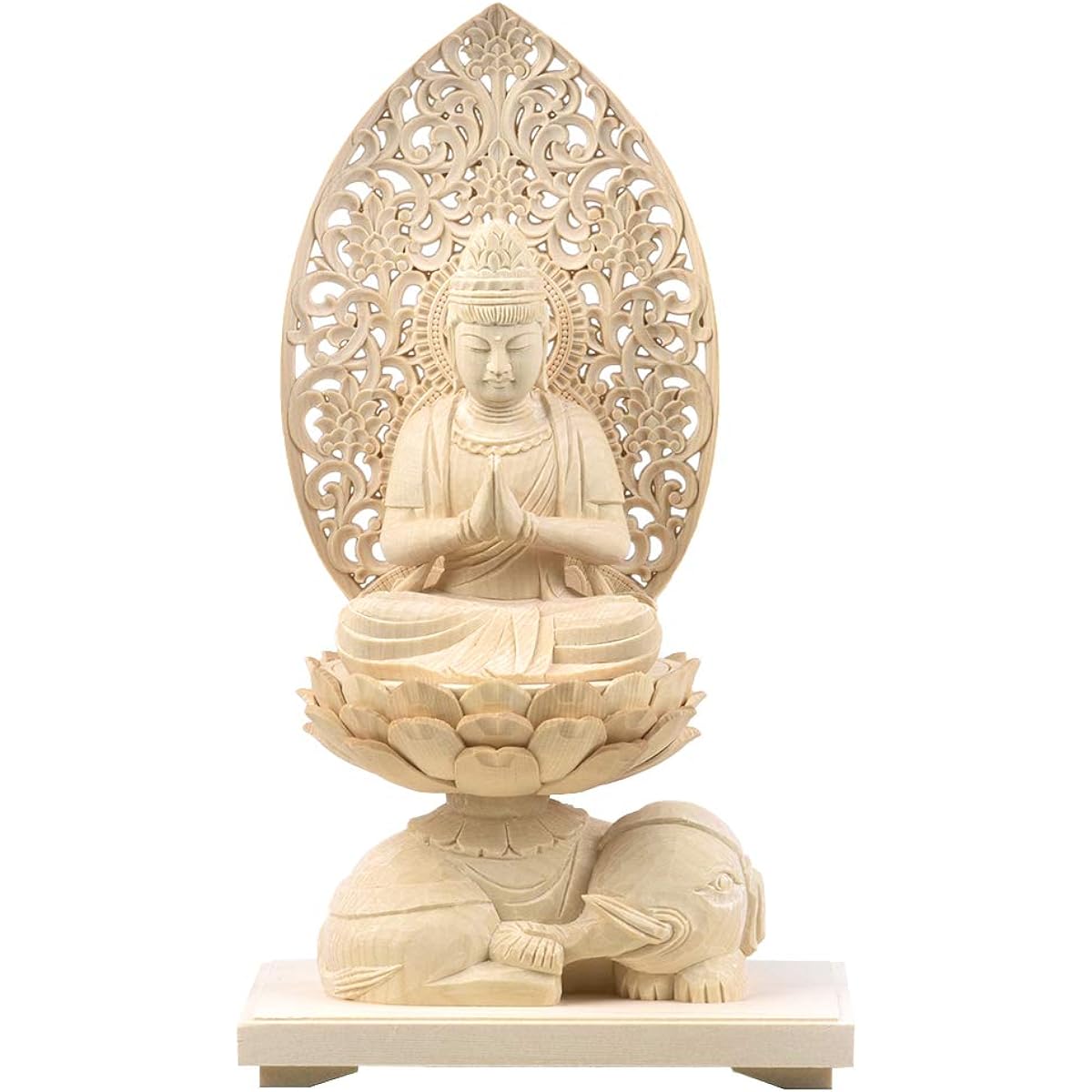 Hanro Art Sculpture Buddha Statue Fugen Bodhisattva Cypress wood Bird and Beast Zodiac Arabesque halo Born in the year of the Dragon and Snake Amulet against evil Zodiac protector Principal image Guardian Buddha (Height 24.5cm x Width 14cm x Depth 9.2cm)