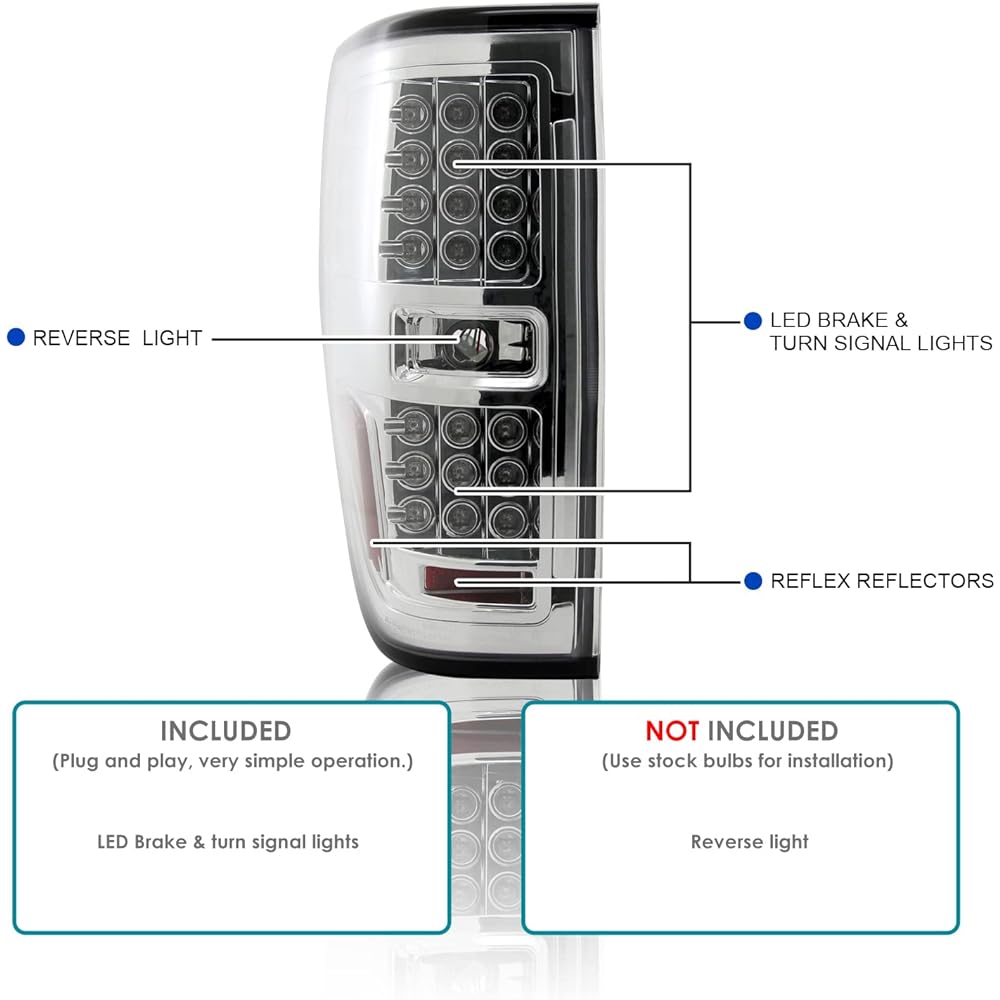 SPEC-D TUNING Chrome Housing Clear Lens LED Tail Light 2009-2012 Ford F150 Pickup XL XLT Taill Light Assembly Left+Right Pair