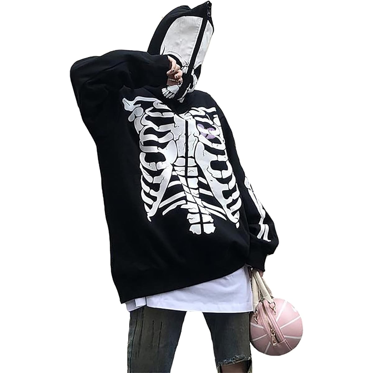 [TOWYYO] Funny Skull Print Hoodie, Hooded, Zip Up Hoodie, Long Sleeve, Cute, Women's, Men's, Unisex, Fashion, Spring, Autumn, Winter