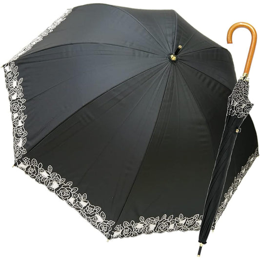 [Nouvel Japonais] Nouvel Japonais Parasol, Long Umbrella, For Both Sunny and Rainy Weather, UV Protection, Rose Organdy Balloon, Dome Shape