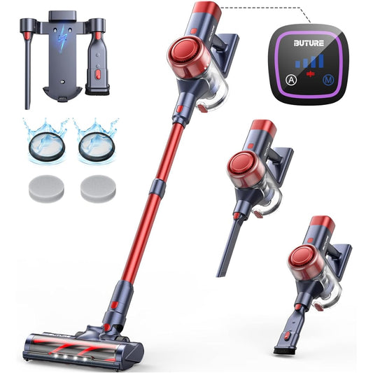 BuTure Cordless Vacuum Cleaner, 38KPa Strong Suction Vacuum Cleaner, Cordless Wall Chargable, Tangle-Free Head, Touch Display, Vacuum Cleaner, Cyclone, Silent, Multiple Filtration System, Removable