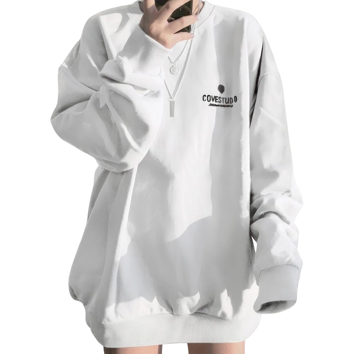 [TeMibery Lyric] Women's Sweatshirt, Pullover Sweatshirt, Long Sleeve, Autumn, Winter, Spring, Thin, Thick, Brushed Lining, Large Size, Hoodie, Logo, Oversized Top, Long, Autumn Clothes, Stylish, Crew Neck, Loose, Cotton, Casual, Korean, Layering