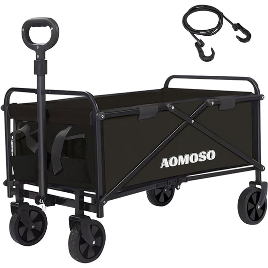 Aomoso Carry Wagon, Foldable Carry Cart, Outdoor Camping Cart, Equipped with Wide Tires, Large Capacity 120L, Load Capacity 100kg, Free Standing Storage, Perfect for BBQ, Fishing, Camping, Sports Days, etc.