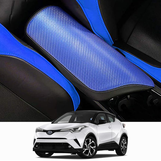 BEERTE Central Console Arm Rest Box Toyota CHR 2018 2019 2020 Cover Arm Rest Cover (Blue Carbon Fiber Pattern)