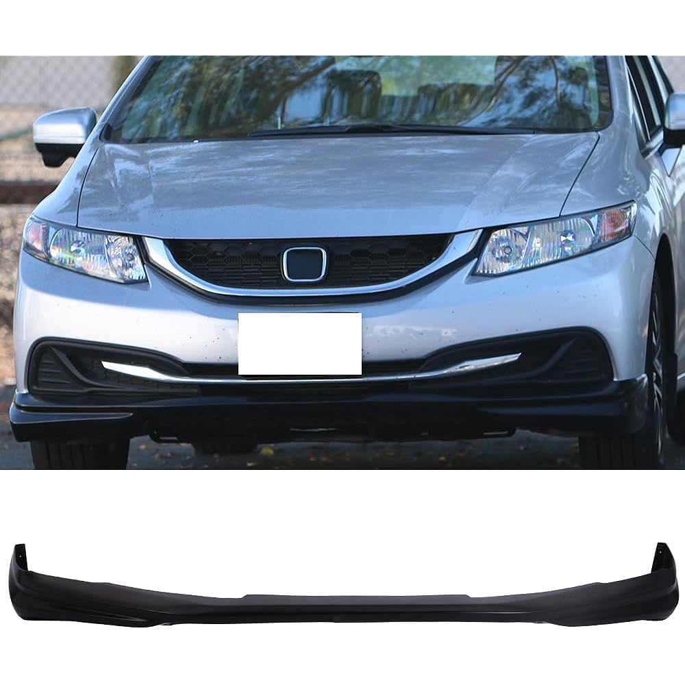 IKON Motorsports Front Bumper Lip 2013-2015 Honda Civic Compatible IKON Style Black PU Front Trip Finisher Bottom Spoiler Add On 2014