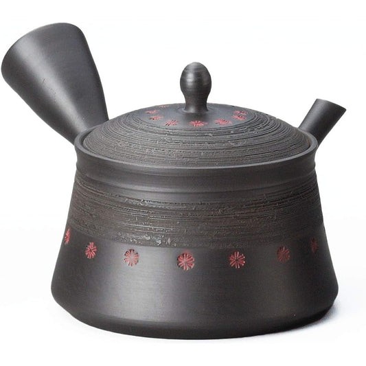Yamakiikai Gyokuko black cut pine bark seal teapot M234