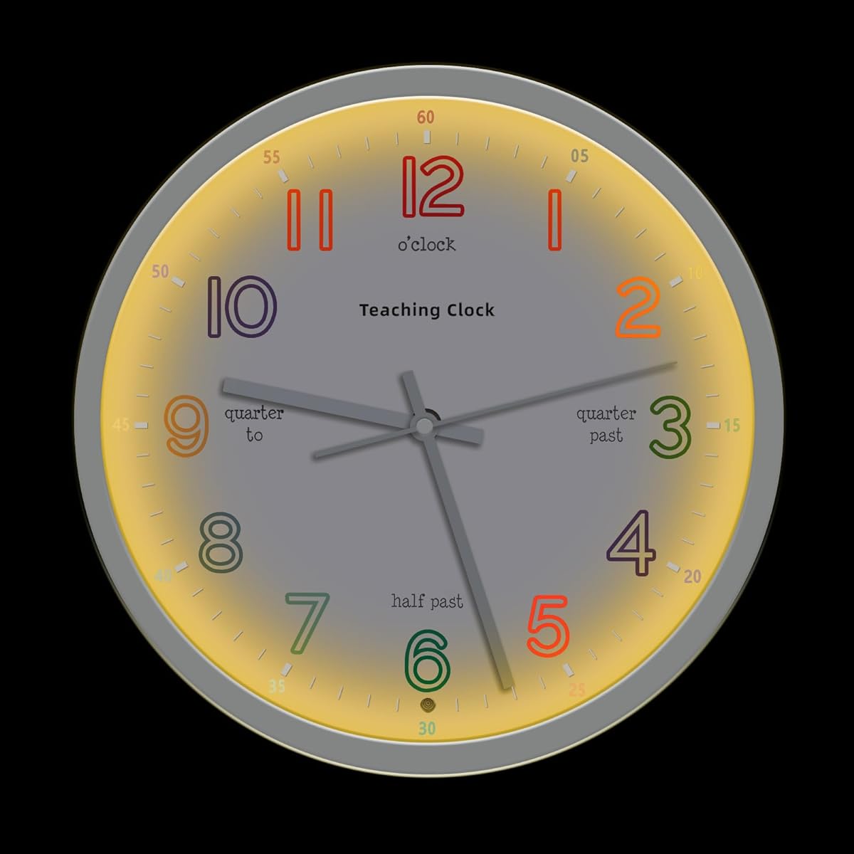 Wall Clock, Luminous, Educational Clock, Dome Glass, Wall Clock, Comes with Transparent Glass, Diameter 30cm, Battery Operated, Round, Quiet, Easy to Read, Clock that lights up automatically when it gets dark, Stylish, Continuous Second Hand, Bedroom, Ch
