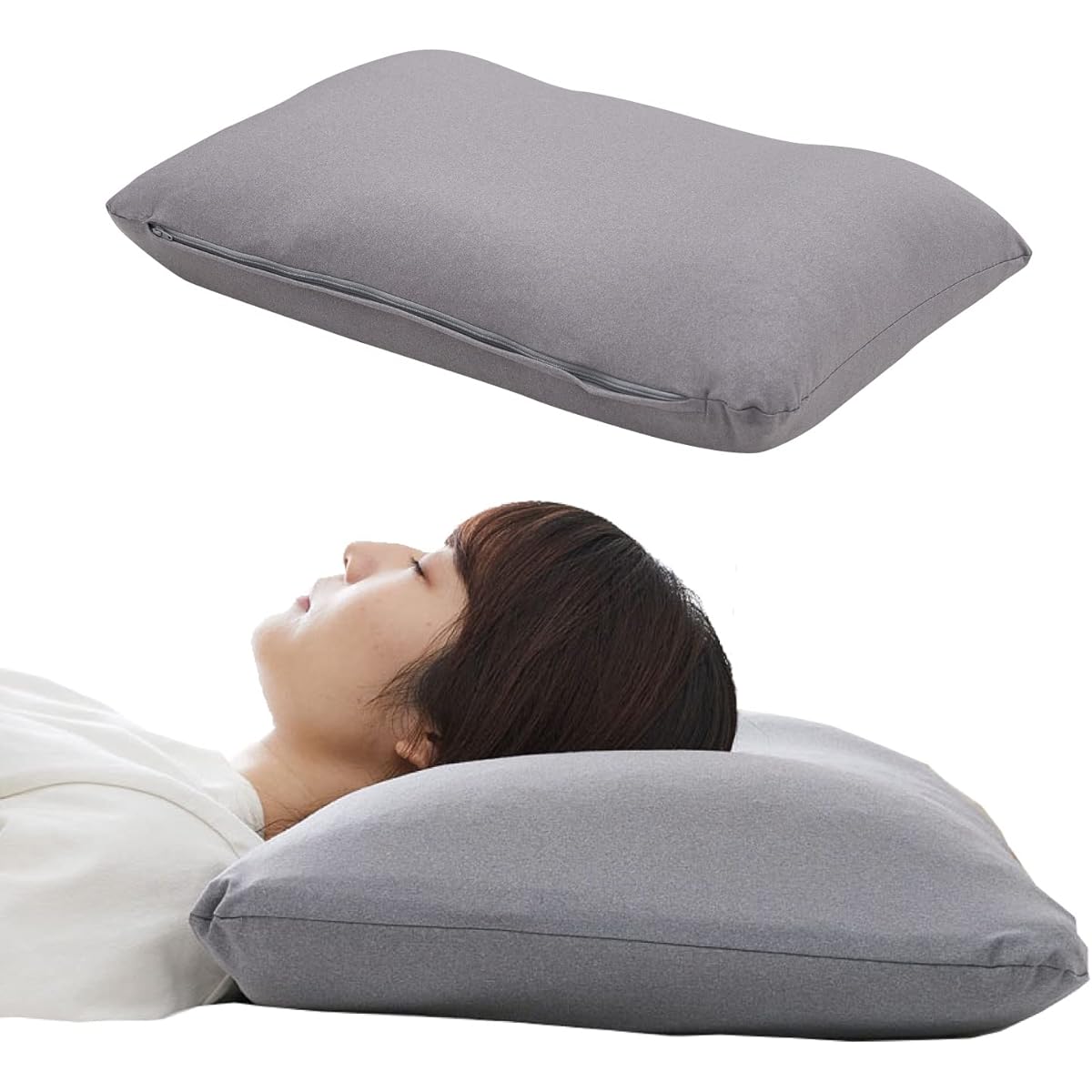 Hagiwara Pillow, Pipe Pillow, Gray, Approx. 40 x 60cm "Washable Skin Mochi Pillow" Pillow Cover, Firm Cotton Sheet, Mesh Pillow, 3 Piece Set, Antibacterial, Deodorant, Height Adjustable, Back/Side, Made in Japan