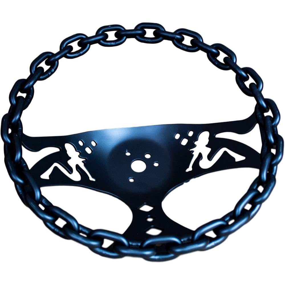 11 inch black chain steering wheel Betty spokes engraved horn button 3 holes