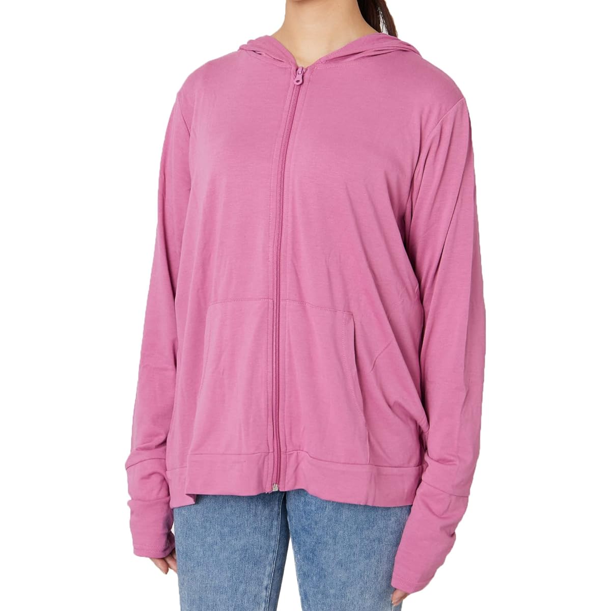 [Happy Marilyn] Women's Hoodie, Large Size, UV, Cool Touch, Hooded Hoodie, Oversized, Loose, Zip Up Hoodie, Thin, Zip Hoodie, Long Sleeve, Sweatshirt, Hoodie with Finger Holes [431045]