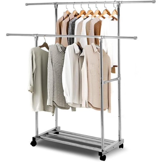 DEWEL Hanger Rack, Clothes Rack, 5 Tier Height Adjustable, Width 82.5-158.2cm x Depth 41.5cm x Height 89.5-157.5cm, Clothes Rack, Load Capacity 100kg, Pipe Hanger with Casters, Easy to Move, Convenient Storage