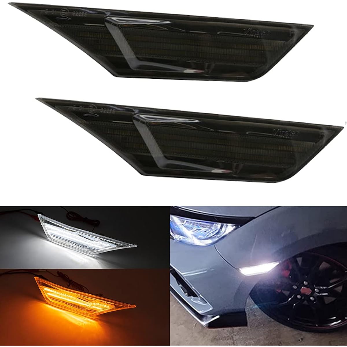 Civic LED Side Marker Light 2016-2021 Honda Civic Sedan Coupe Hatchback Smoke Lens Side Marker Amber LED Winker/White LED Running/Parking/Parking Light OEM#H02551127N