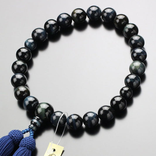 Nenju.com Prayer beads for men, 22 beads, blue tiger eye stone, pure silk tassel, Kyoto prayer beads, Hawk's eye, tiger eye 101220070 Prayer beads bag free!