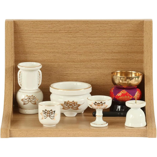 Mini Buddhist altar "Stage TWO" Light color with Buddhist altar set (white gold lotus) L