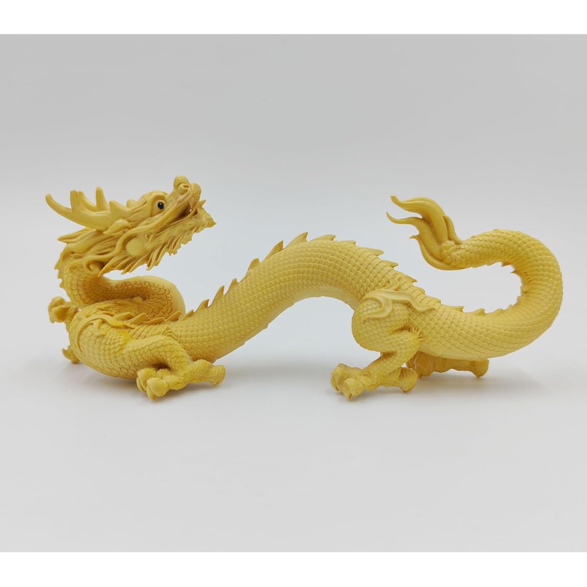 Wood Carving Dragon Figurine 16cm Tsuge Tree Lucky Charm Zodiac Feng Shui Good Luck