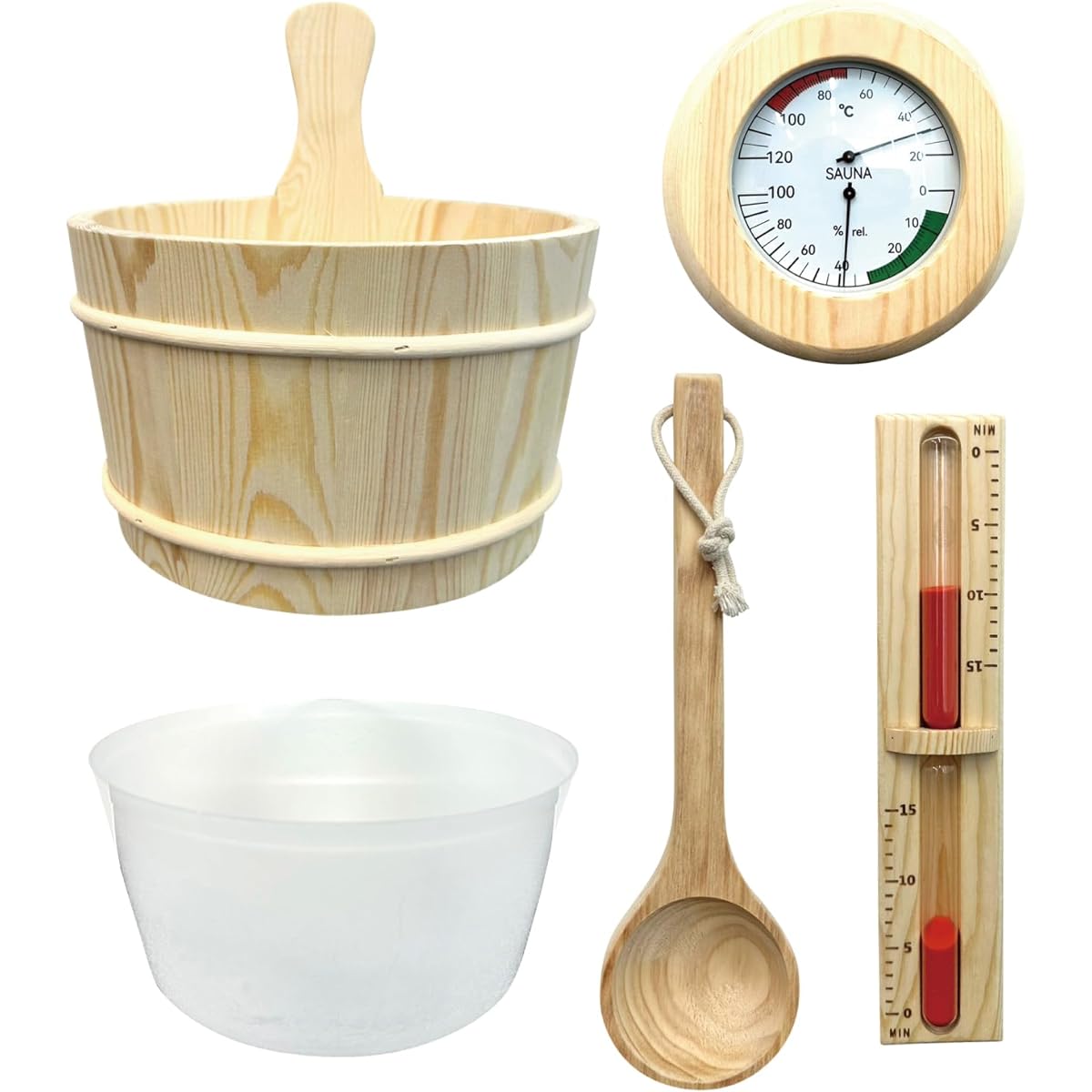 [MagCruise] Toto Set Tent Sauna Accessories Set Sauna Goods Natural Wooden Pail Ladle Thermometer Debut Set Roryusa Katsu Sauna Room Hot Spring Camping Sauna Hat Sauna Stone