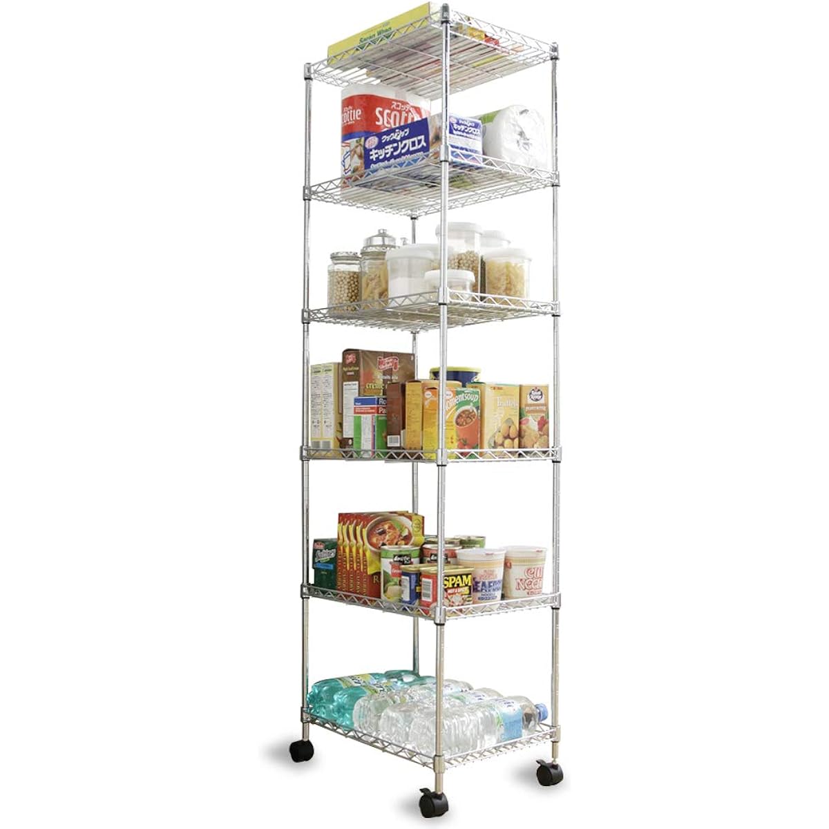 Iris Ohyama Rack Metal Rack Body 6 Tiers with Casters Rust Resistant Treatment Width 33 x Depth 49 x Height 144 cm Pole Diameter 12.7 mm Seasoning Rack Shelf Kitchen Steel Rack Rust Resistant Main Body MK-3014N