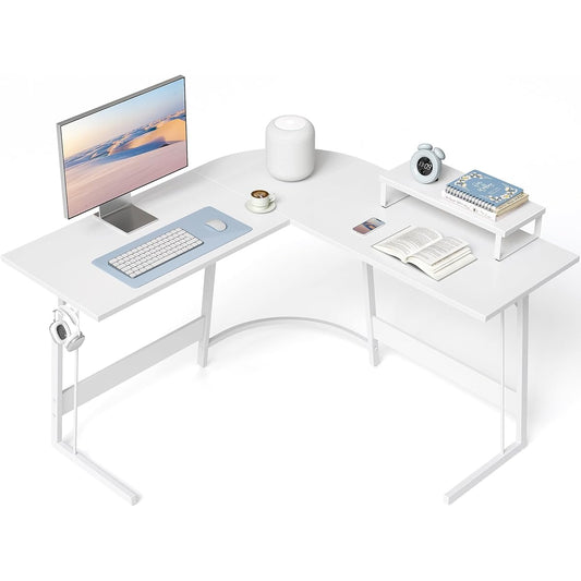 CubiCubi L-shaped desk computer desk PC desk with rack width 120*120cm white