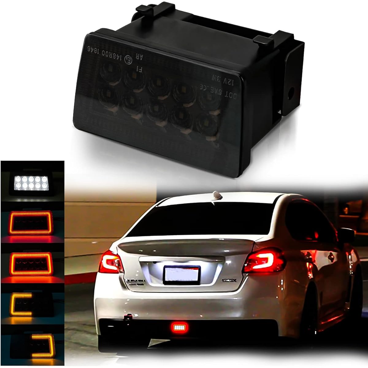 BestView 5 in 1 LED Rear Fog Light Assembler Kit 2011-2021 Subaru WRX STI Impreza XV Compatible Tail Brake Backup Reverser Winker Function (Smoke Lens)